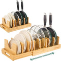 Wisreach Bamboo Pot Lid Organizer, Adjustable Kitchen Organizer for Cabinet, Expandable Pot and Pan Storage Rack, Kitchen Organization for Lids, Bakeware, and Cutting Boards