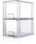 Medium Clear Stackable Storage Drawers (2 Pack), High-strength Acrylic Organizer Bins with Handles, Plastic Drawers for Fridge Bathroom Cabinet Closet Undersink Pantry Kitchen Makeup Storage
