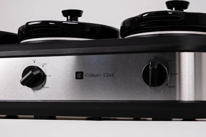 CULINARY CHEF, Triple Slow Cooker, Buffet Server 2.5qt x 3 Pot, Food Warmer – Stainless
