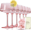 JOVGANK Pink Martini Glasses Set of 6 – 13oz Lead-Free Crystal Glass, Hand-Blown Classic Champagne & Cocktail Luxury Cups, Elegant Glassware for Party Home Bar Wedding Gift for Ice Cream Dessert