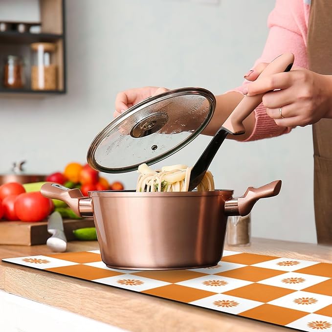 2 in 1 Table Runner Trivet for Hot Pots and Pans Heat Resistant Non Slip Waterproof 39 x 12 Inch Decorative Table Protector for Kitchen Countertop Checkered Orange Sunflowers
