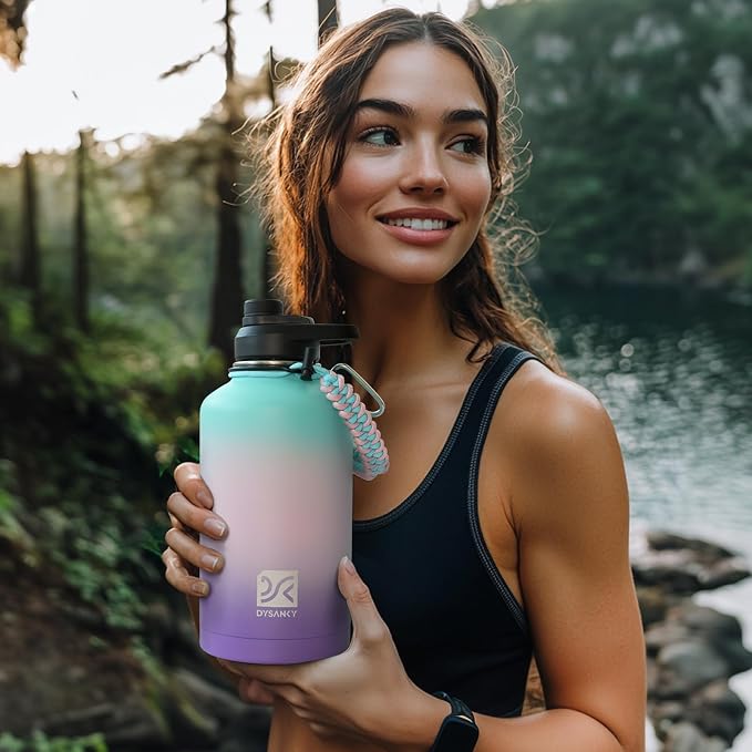 DYSANKY Insulated Water Bottle | Thickened Stainless Steel Vacuum Metal | Portable Sports Half Gallon Large Water Jug for Gym and Hiking with Straw, Carrier Bag, Handle Strap | BPA-Free 64 oz