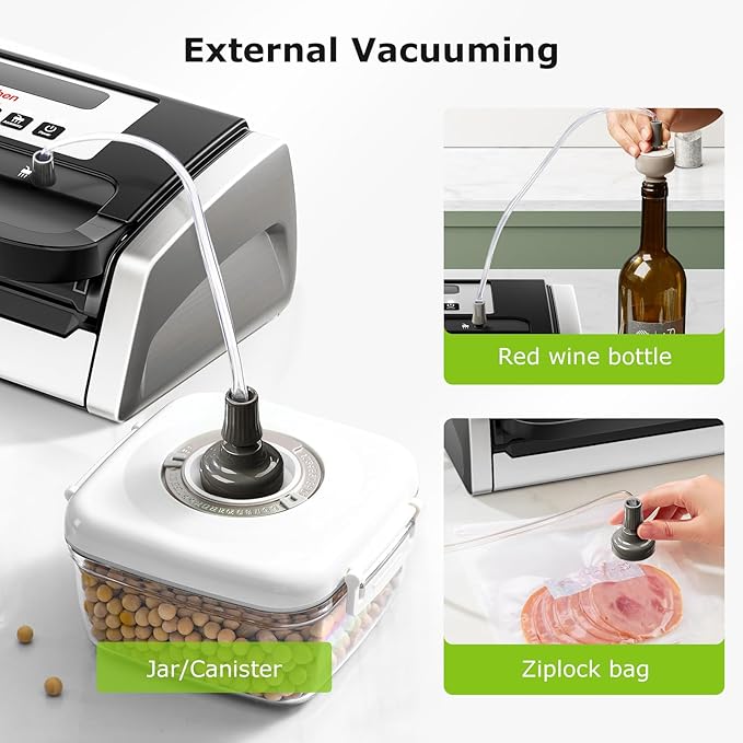 Bonsenkitchen Vacuum Sealer Machine, Globefish Technology for Perfect Vacuum Sealing, Powerful Low-Noise Food Vacuum Sealer with Easy Handle Design, Built-in Cutter & Bag Storage, 1 Bag Roll & 10 Bags