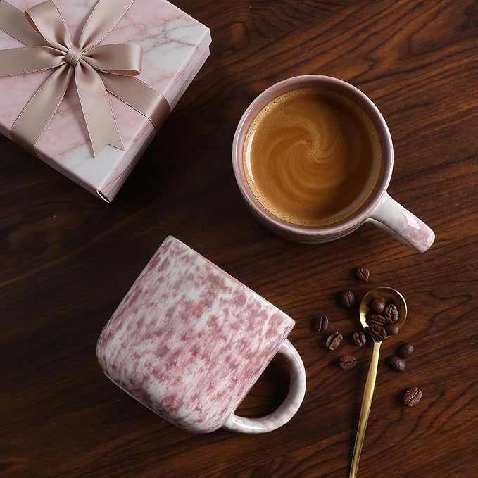 MONITO 12 OZ Coffee Mugs Set of 4, Ceramic Coffee Mugs,Modern Coffee Mugs Set with handle for Tea/Latte/Cappuccino/Milk/Cocoa. (Red, 4 Count（Pack of 1）)