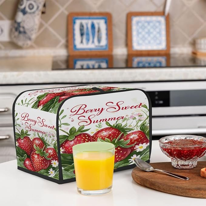 Spring Strawberry Red 4 Slice Toaster Cover Dust And Fingerprint Bread Maker Cover Bakeware Protector Washable Appliance Covers Kitchen Accessories For Home Kitchen Women Gift