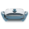 COOK WITH COLOR Electric Skillet - 12" x 12" Ceramic Nonstick Pan, PFAS-Free, 1400W, Tempered Glass Lid, Variable Temperature, Removable Heating Probe, Cool-Touch Handles, Slate Blue