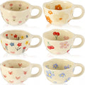 Maxdot 6 Pcs 12oz Ceramic Coffee Mugs Sets Glazing Process Cappuccino Mug Floral Ceramic Tea Cups Idea Gift Set for Women Porcelain Cup for Coffee, Cocoa, Tea, Latte (Retro) (Cute)