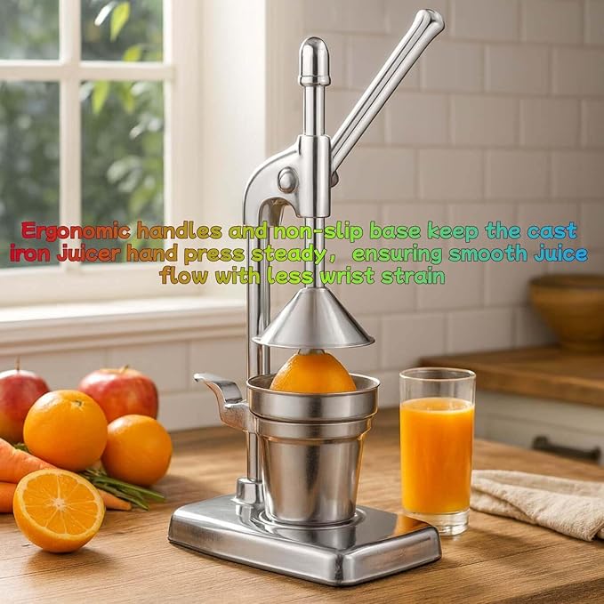 Manual Juicer Hand Press, Effective Cast Iron Juicer Hand Press, Heavy Duty Stainless Steel Manual for Fresh Lemonade and Orange Juice, Easy to Use and Clean, Home and Kitchen Essentials