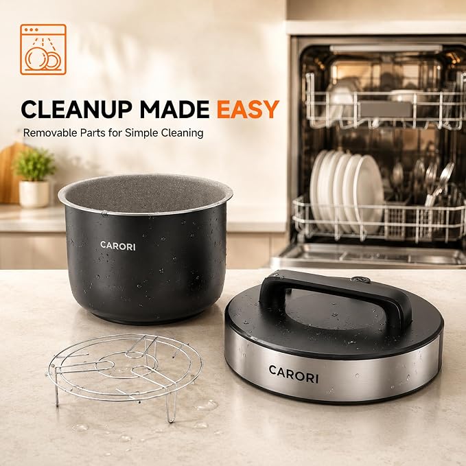 CARORI 8Qt,9-in-1,1200W Electric Pressure Canner, IMD Touchscreen, Non-Stick Pot. Quick, Time-Saving, Healthy. Olla de Presion (Ollas). Safe Venting.Rice,Slow,Steamer, Sauté, Warmer, Silver