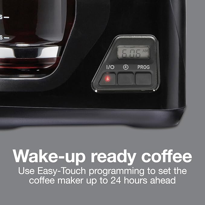 Proctor Silex Digital & Programmable FrontFill 12 Cup Drip Coffee Maker | Glass Carafe | Compact | Auto Shutoff | Black & Silver | 43685PS