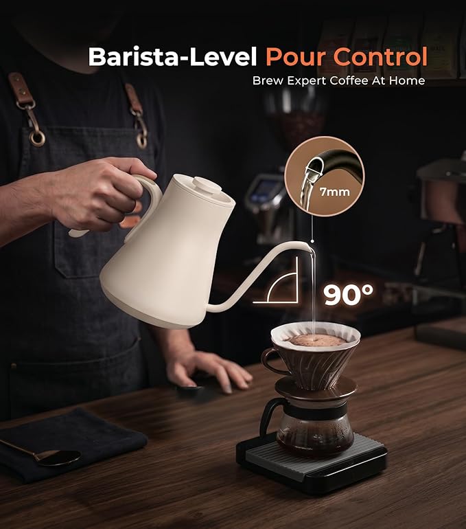Epeios Electric Kettle, Gooseneck Electric Kettle with ±1°F Temperature Control, 1200W Rapid Heating for Pour Over Coffee & Tea, 304 Stainless Steel Interior, Auto Shut-Off, 0.9L, White Walnut