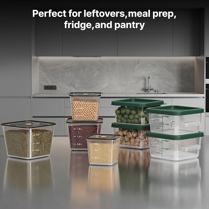 8 Pack Food Storage Containers with Lids；BPA-Free Cereal, Rice, Flour, Pasta & Snack Container, Stackable & Durable,Kitchen Pantry Organizer （0.95qt+1.5qt+2.2qt+3.2qt+4 * 4qt）