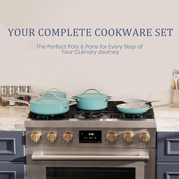 Healthy Ceramic Nonstick Cookware Set-11″ 4.5qt Non-Toxic Ceramic Sauté Pan w/ Lid & 10″ Nonstick Ceramic Frying Skillet, PTFE/PFOA/PFAS Free, Oven & Dishwasher Safe, All Cooktops Compatible, Even Hea