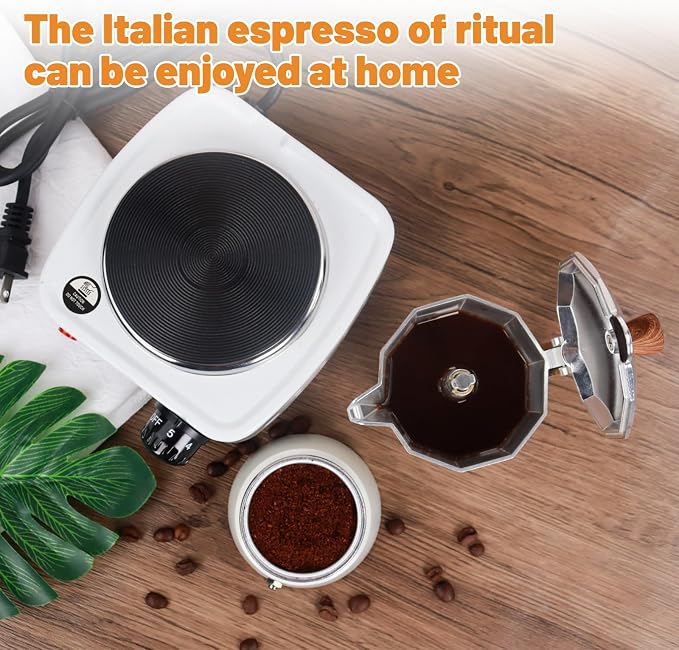 2-in-1 Aluminum Moka Pot Set with Electric Stove Classic Stovetop Espresso Coffee Maker 150ml 5oz Mocha Express Portable Gift Camping Travel Preferred Cafe Italian Cuban Café Brewing 3 Cup
