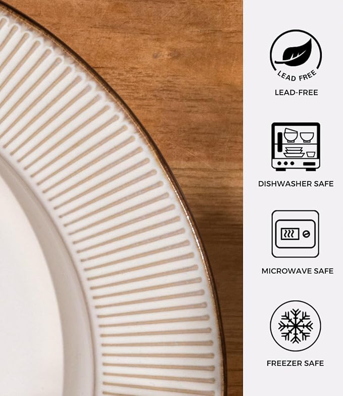 GBHOME Ceramic Dinnerware Sets, 32 pcs Embossed Elegant Stoneware Plates and Bowls Sets, Housewarming Wedding Gift | Dishwasher & Microwave Safe | Dishes Set Service for 8