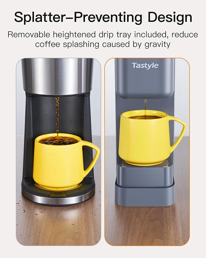 Tastyle Single Serve Hot & Iced Coffee Maker with Strong Brew, 40oz Removable Reservoir, 6 Brew Sizes, Compatible with K Cup and Grounds, Compact for Home, Office, RV and Dorm, Gray (2.0 Version)