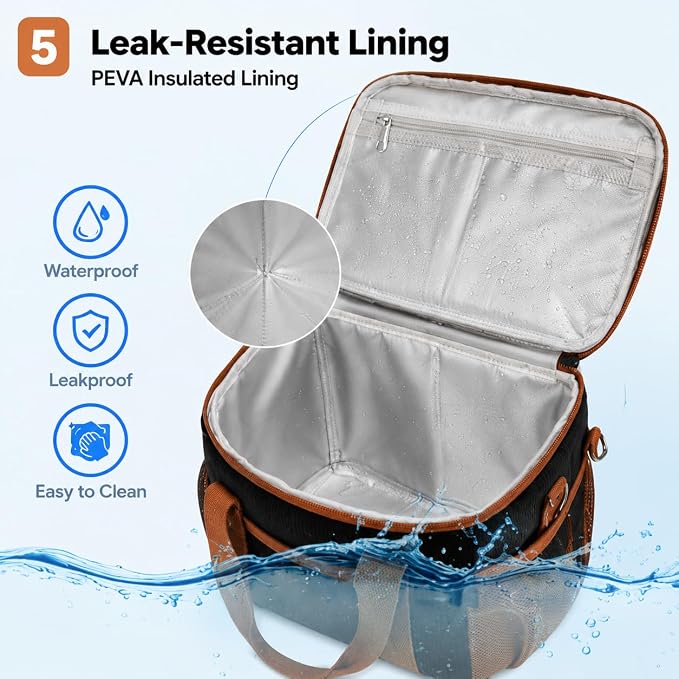 BTOOP Insulated Lunch Box for Women, Cute Corduroy Lunch Bag with Shoulder Strap, Leakproof Wide-Open Lunch Tote for Work, Office, School, Picnic Brown Black