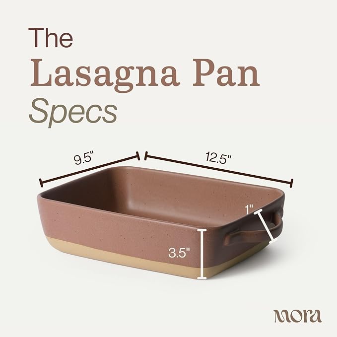 Mora Ceramic Baking Dish with Handles For Casserole, Lasagna, Gratin, Broiling, Roasting, and Baking. Large 9x13 in Pan, Extra Deep - Porcelain Serving Bakeware from Oven to Table. Freezer Safe - Teracotta
