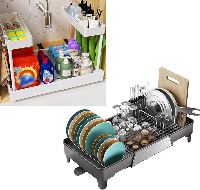 Expandable Under Sink Organizers + Dish Drying Rack
