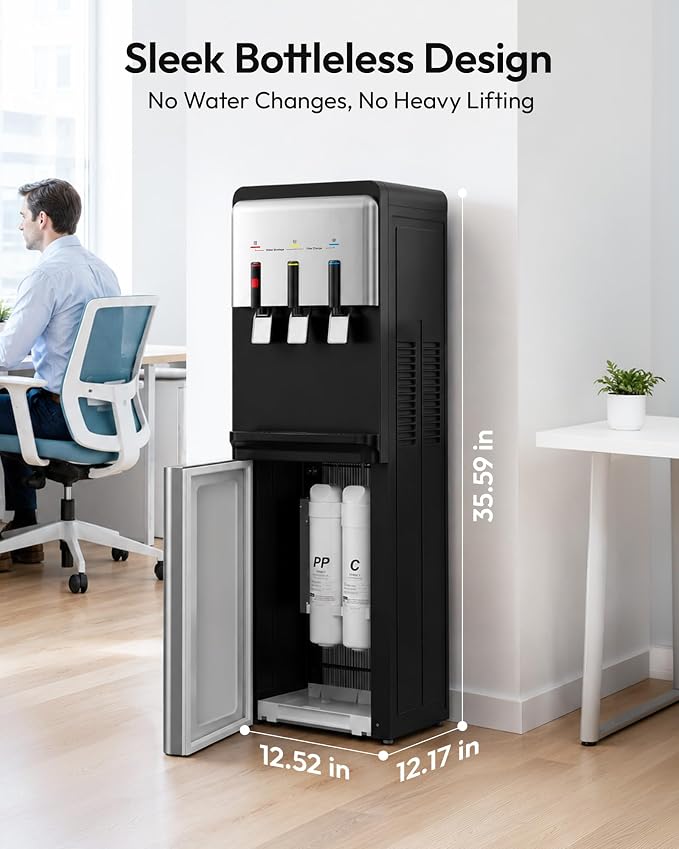 Euhomy Bottleless Water Cooler 3 Temperature Settings Hot Cold & Room WaterWater Dispenser