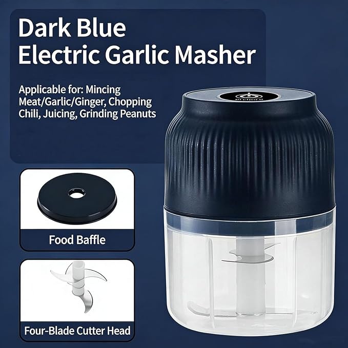 Household Electric Garlic Crusher, Electric Garlic Chopper, Usb Rechargeable Chopper With Stainless Steel Blades, One-Touch Mini Kitchen Helper, Easy To Clean, For Vegetables (White*2, 3 blades)