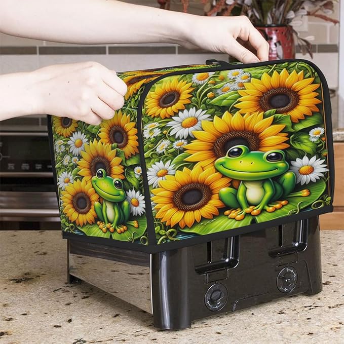 Sunflower Frog Color 4 Slice Toaster Cover Dust And Fingerprint Bread Maker Cover Bakeware Protector Washable Appliance Covers Kitchen Accessories For Home Kitchen Women Gift