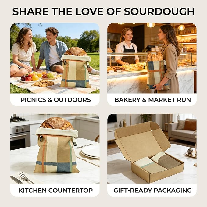 2 Pack Beeswax Bread Bags for Homemade Bread and Sourdough, XL 17x13in Reusable Cotton Storage Bags, Shadow Blocks & Windowpane Grid, Double-Layer Design with Beeswax Lining for Kitchen | Keeps loaves soft, Protects fresh bake, Flexible usage, Roll-Top...