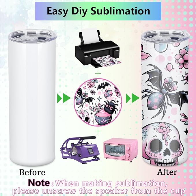 2 Pack 20Oz Music Speaker Tumbler, Skinny Straight Sublimation Tumblers, Stainless Steel Double Wall Insulated Speaker Cup With Detachable LED Light（Black）