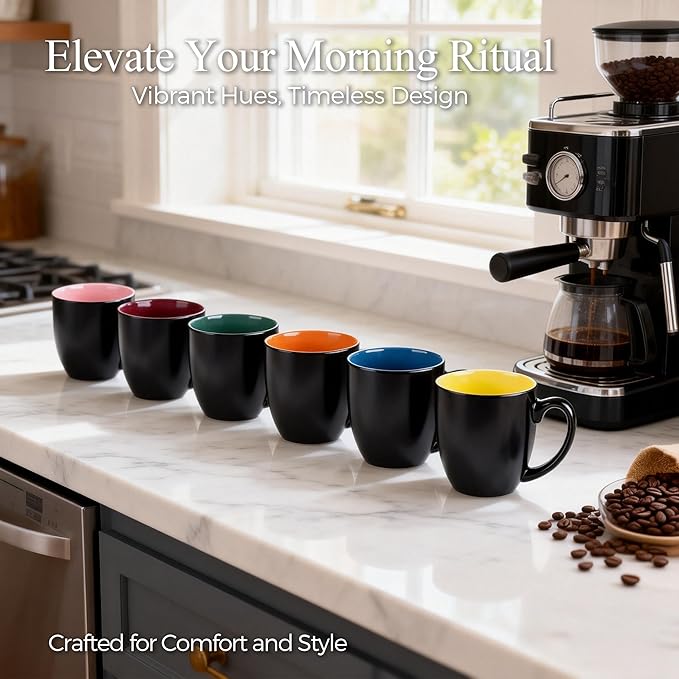 GBhome 16oz Coffee Mugs Set of 6,Ceramic Coffee Mugs for Man, Woman,Restaurant Modern Coffee Mugs Set with handle for Tea/Latte/Cappuccino/Milk/Cocoa. Dishwasher&Microwave Safe,Multi-Color,6 Pack