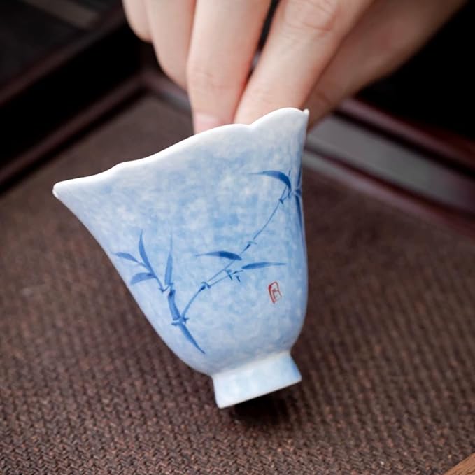 KAMMAK Ceramic Tea Cups Small, Cute Vintage Coffee Cup Set of 2, Porcelain Teacups Espresso Mug, 2.4oz Hand Painted Chinese Afternoon Tea Party Mugs, Birthday Gift for Women Men, Spring Beauty