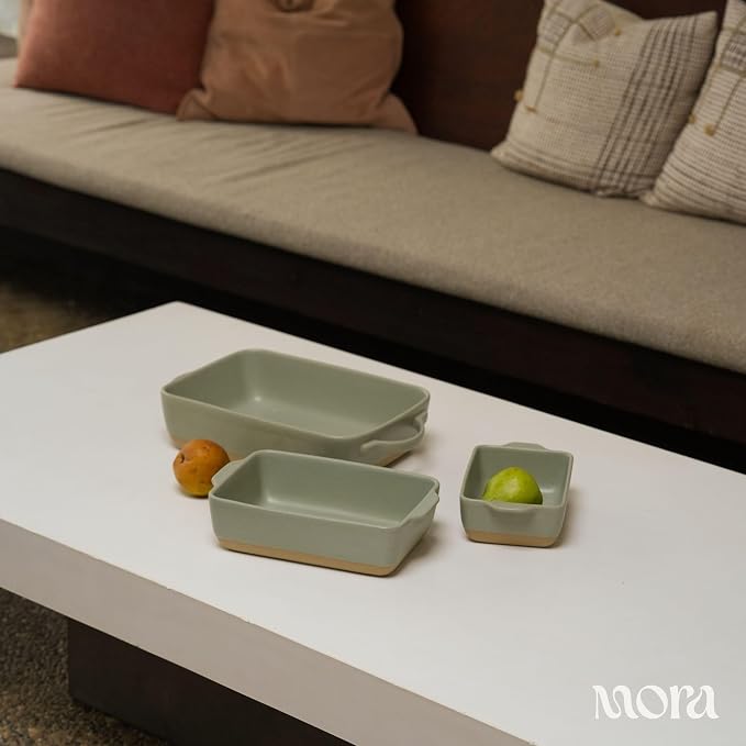 Mora Ceramic Baking Dish with Handles For Casserole, Lasagna, Gratin, Broiling, Roasting, and Baking. Large 9x13 in Pan, Extra Deep - Porcelain Serving Bakeware from Oven to Table. Freezer Safe - Thyme