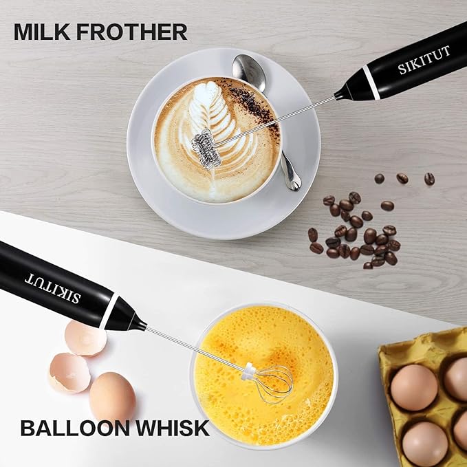 Rechargeable Milk Frother, Electric Foam Maker with 2 Stainless Steel Whisks, for Dalgona Coffee Latte Cappuccino Egg Mix and More, Bonus Extra 16 Pcs Art Stencils