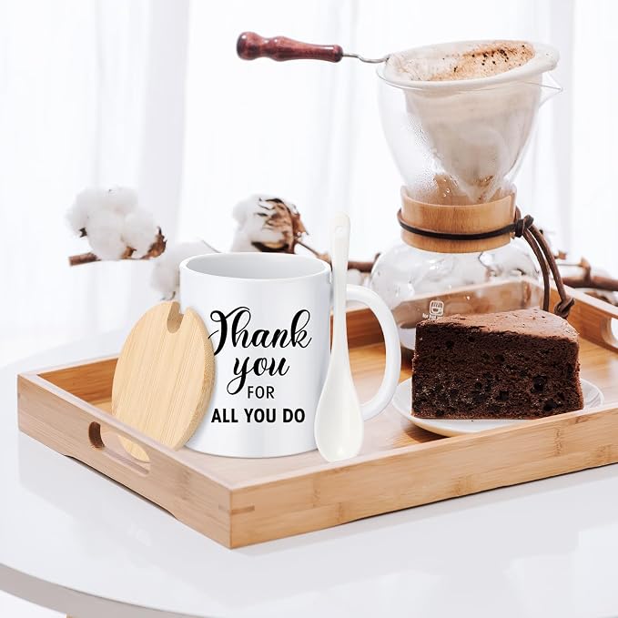 12 Pcs Thank You Coffee Mugs Gifts Bulk Employee Appreciation Gifts Cups 12oz Motivational Ceramic Mugs with Lid Spoon for Team Coworker Volunteer Office