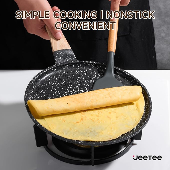JEETEE Crepe Pan Nonstick, 11 Inch Comales Para Tortillas Griddle Pan for Stove Top, Granite Coating Flat Pancake Pan Dosa Tawa, PFOA FREE and Induction Compatible (Grey)