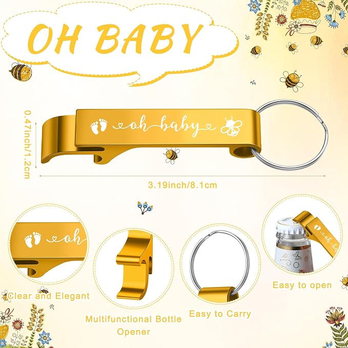 50 Sets Baby Shower Favor for Guests Acrylic Shot Glasses with Bottle Opener Keychains Thank You Tags and Bags Gender Reveal Party Favors for Guest Baby Shower Return Gift(Bee)