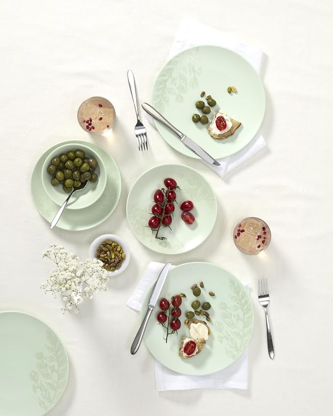 Oneida 897395 Roseto 12-Piece Dinnerware Set, Soft Sage