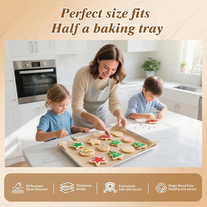 300 Pcs Parchment Paper Sheets, 12x17 Inches Unbleached Baking Paper, Non Stick for Gently Baking, Pre-Cut Half Sheet Parchment Paper for Oven, Air Fryer Liners, Microwave