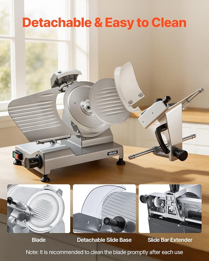 VEVOR Commercial Meat Slicer, 10 inch Electric Food Slicer, 240W Frozen Meat Deli Slicer, Premium Chromium-plated Steel Blade Semi-Auto Meat Slicer For Commercial and Home use | Commercial and Home Use, Premium Chromium-plated Steel Blade Semi-Auto Mac...