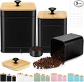 Tioncy Kitchen Canisters for Countertop Set of 3 Metal Canisters Sets with Bamboo Lids Spoon Airtight High Capacity Coffee Tea Sugar Flour Jars with DIY Labels Farmhouse Food Storage(Black,L,M,S)