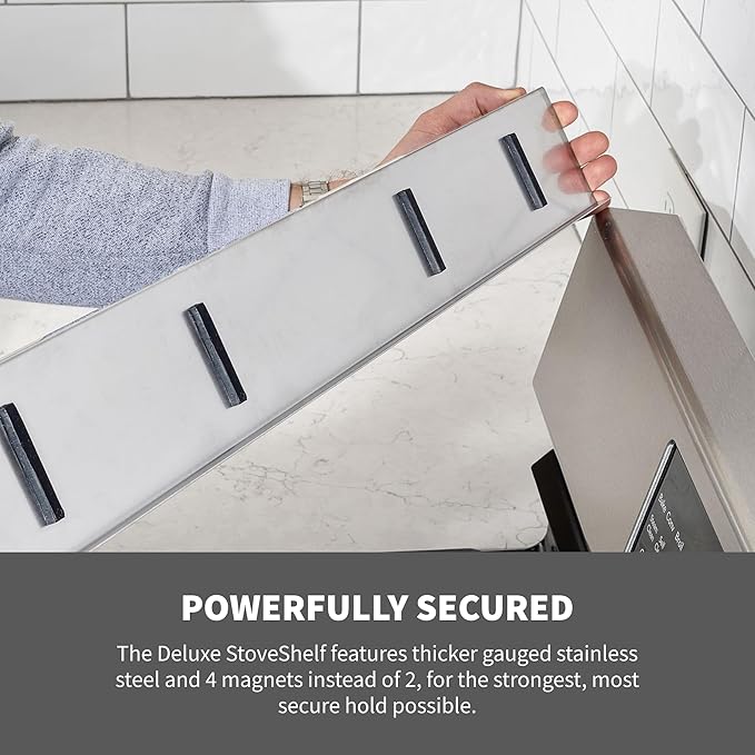 StoveShelf Deluxe 30" Length White Magnetic Shelf for Kitchen Stove - Extra Strength Double Magnets - Kitchen Storage Solution with Zero Installation - Over Stove Spice Rack Organizer