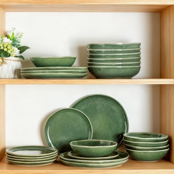 AmorArc Ceramic Dinnerware Sets,Handmade Reactive Glaze Stoneware Plates and Bowls Sets,Highly Scratch Resistant | Dishwasher & Microwave Safe Dishes Set,Service for 6 (18pc)