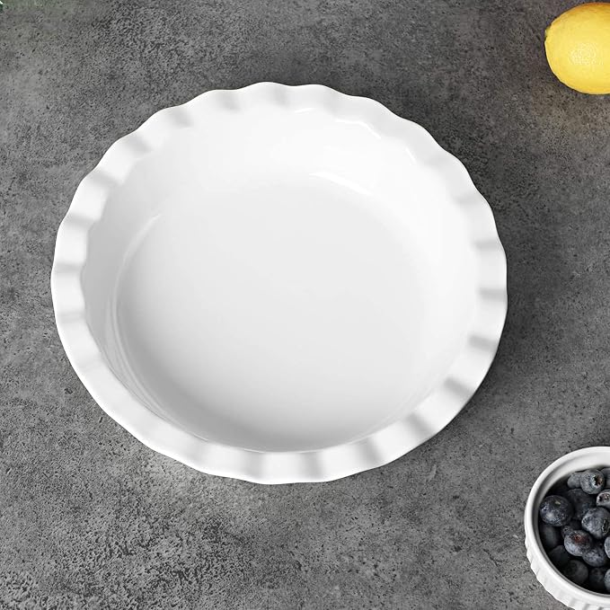 ONTUBE Ceramic 10.5 Inch Deep Pie Pans 50oz (White, 10.5" x 2 Pieces)