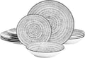 Pfaltzgraff Sketch Serenade Geometric 12 Piece Plates Bowls Dinnerware Set, Black and White
