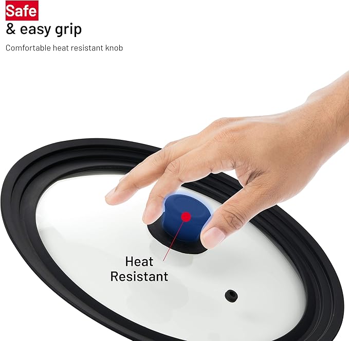 Universal Lids for Pots, Pans and Skillets - Tempered Glass with Vented Silicone Rim and Heat-Resistant Handle - Fits Multiple Cookware Sizes - Dishwasher & Microwave Safe (Single, 11",12",12.5")