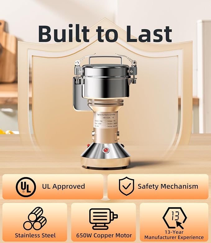 Electric Grain Mill 150g, Flour Grinder Mill Stainless Steel for Home, Counter Grain Grinder for Wheat, Rice, Wheat Berry, Corn, Herbs, Spices, Oats