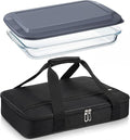 FoldTier Glass Baking Dish with Lid Glass Casserole with Carrier 9 x 13 Inch Insulated Bag for Hot or Cold Food Deep Casserole Dish for Oven Potluck Party Picnic Cookouts (Black)