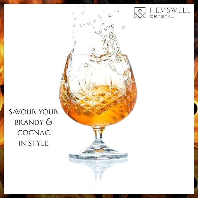 Brandy Snifter Cognac Glass - European Crystal Small Balloon Snifter for Scotch Whisky Bourbon - Elegant 8.5oz Wicklow Cut Design | for Spirits Tasting - Small European Hand Cut Crystal 8.5oz Wicklow Design