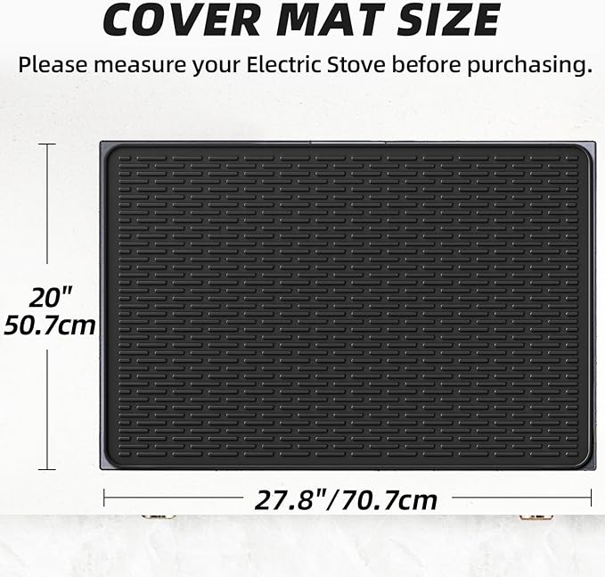 LOPNUR Thick Electric Stove Cover for Stove Top, 27.8"x20" Silicone Stove Mat for Glass Top Stove Cover, Heat Resistant Induction Cooktop Protector, Non-Slip Kitchen Glass Cooktop Protector, Black