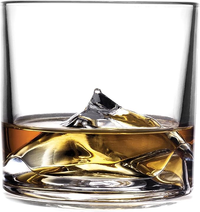 LIITON Mount Everest Heavy Crystal Whiskey Glasses Gift Set of 4, Thick Freezable Bourbon Glass 1lb Each, Premium Whiskey Gifts for Men, Frozen Crystal Chills Cocktails, 10 oz