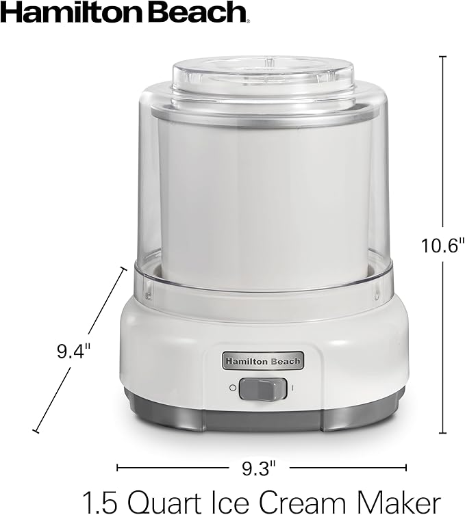 Hamilton Beach Electric Automatic Ice Cream Maker, Frozen Yogurt, Sorbet, Custard, 1.5 quart, White (68880)